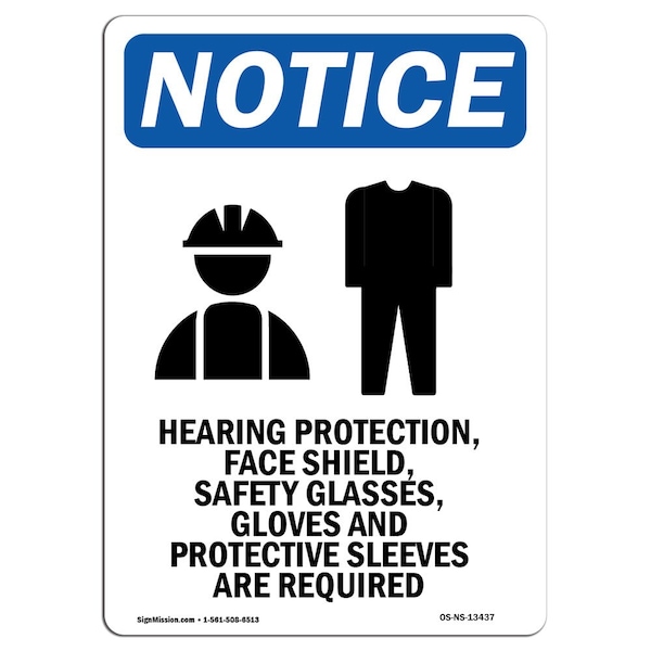 OSHA Sign, Hearing Protection With Symbol, 5in X 3.5in Decal, 10PK, 3.5" W, 5" H, Portrait, PK10